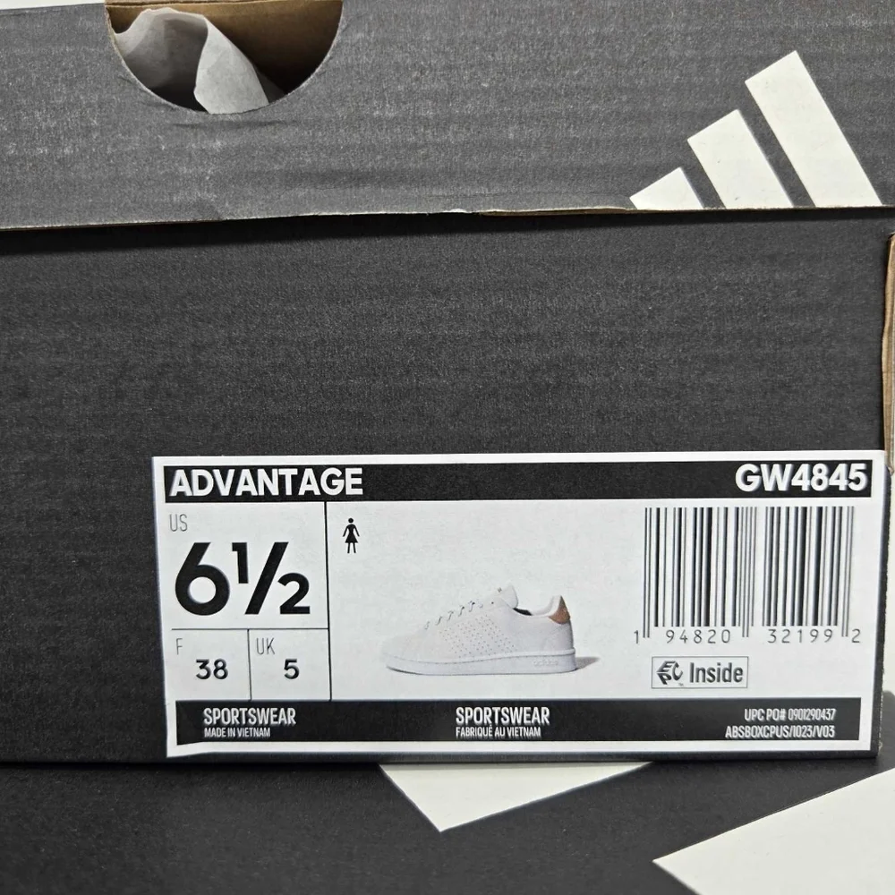 Adidas Women's Advantage 'White Copper Metallic' Shoes Size 6.5 New